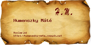 Humenszky Máté névjegykártya